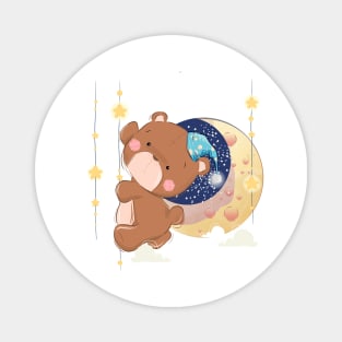 cute bear climbing moon Magnet